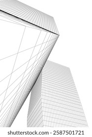 Modern Architectural Wireframe. Futuristic Skyscraper Perspective