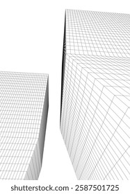 Modern Architectural Wireframe. Futuristic Skyscraper Perspective