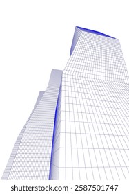Modern Architectural Wireframe. Futuristic Skyscraper Perspective