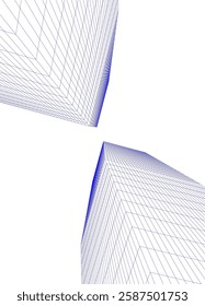 Modern Architectural Wireframe. Futuristic Skyscraper Perspective