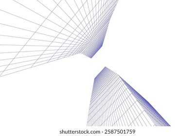 Modern Architectural Wireframe. Futuristic Skyscraper Perspective