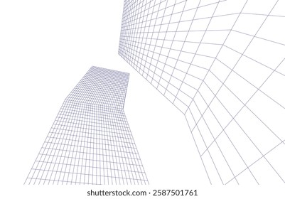 Modern Architectural Wireframe. Futuristic Skyscraper Perspective