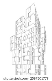 Modern Architectural Wireframe. Futuristic Skyscraper Perspective
