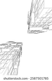Modern Architectural Wireframe. Futuristic Skyscraper Perspective