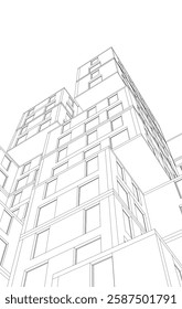 Modern Architectural Wireframe. Futuristic Skyscraper Perspective
