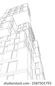 Modern Architectural Wireframe. Futuristic Skyscraper Perspective