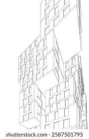 Modern Architectural Wireframe. Futuristic Skyscraper Perspective