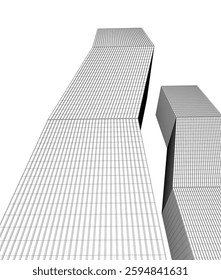 Modern Architectural Wireframe. Futuristic Skyscraper Perspective