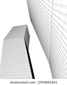 Modern Architectural Wireframe. Futuristic Skyscraper Perspective