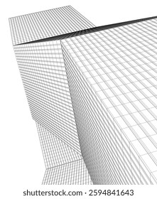 Modern Architectural Wireframe. Futuristic Skyscraper Perspective
