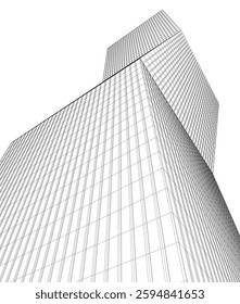 Modern Architectural Wireframe. Futuristic Skyscraper Perspective