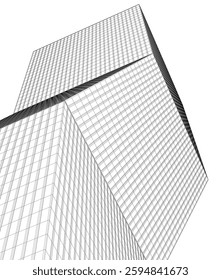 Modern Architectural Wireframe. Futuristic Skyscraper Perspective