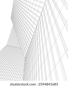 Modern Architectural Wireframe. Futuristic Skyscraper Perspective