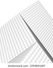 Modern Architectural Wireframe. Futuristic Skyscraper Perspective