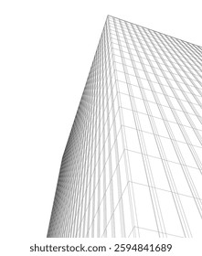 Modern Architectural Wireframe. Futuristic Skyscraper Perspective