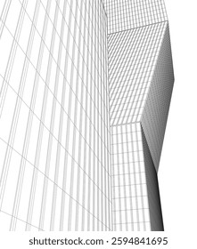 Modern Architectural Wireframe. Futuristic Skyscraper Perspective