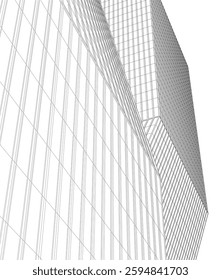 Modern Architectural Wireframe. Futuristic Skyscraper Perspective