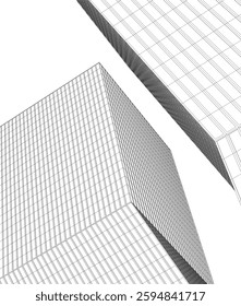 Modern Architectural Wireframe. Futuristic Skyscraper Perspective