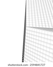 Modern Architectural Wireframe. Futuristic Skyscraper Perspective