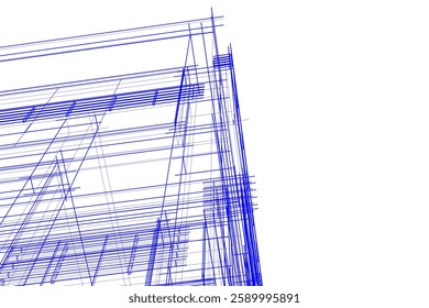 Modern Architectural Wireframe Sketch – Vector Blueprint of Contemporary Building