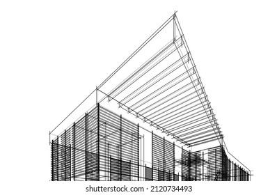 Modern architecture 3d rendering vector illustration