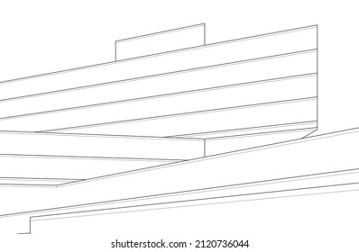 Modern architecture 3d rendering vector illustration