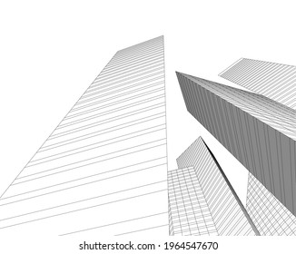 modern architecture building 3d drawing 