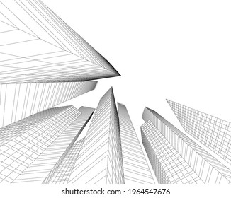 modern architecture building 3d drawing 