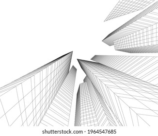 modern architecture building 3d drawing 
