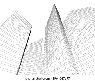 modern architecture building 3d drawing 