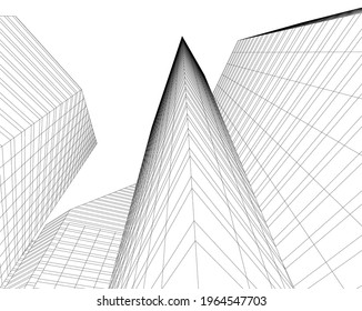 modern architecture building 3d drawing 