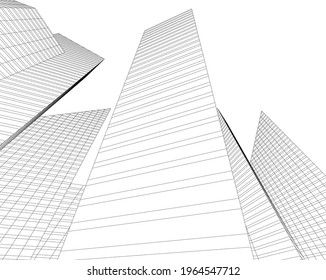modern architecture building 3d drawing 