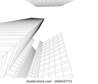 modern architecture building 3d drawing 