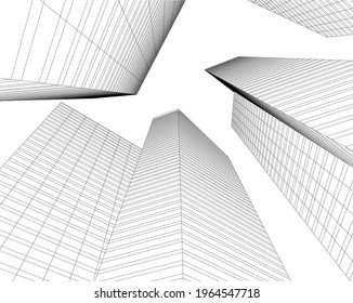 modern architecture building 3d drawing 