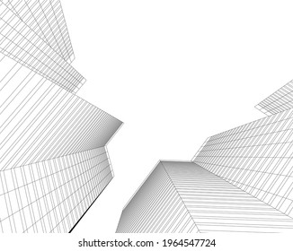 modern architecture building 3d drawing 