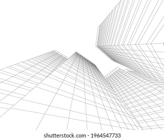modern architecture building 3d drawing 