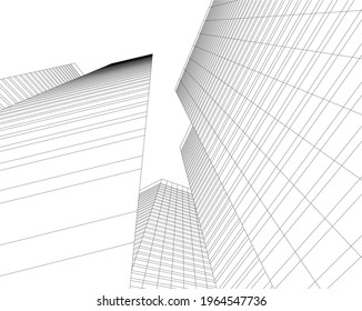 modern architecture building 3d drawing 