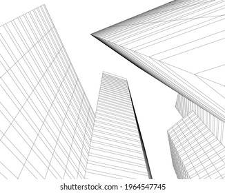 modern architecture building 3d drawing 