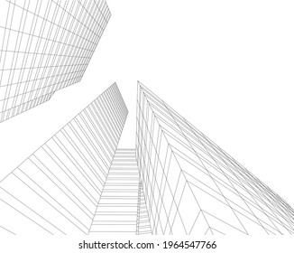 modern architecture building 3d drawing 