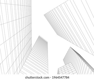 modern architecture building 3d drawing 