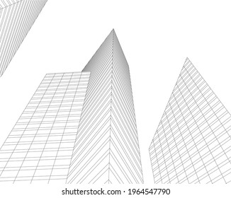 modern architecture building 3d drawing 