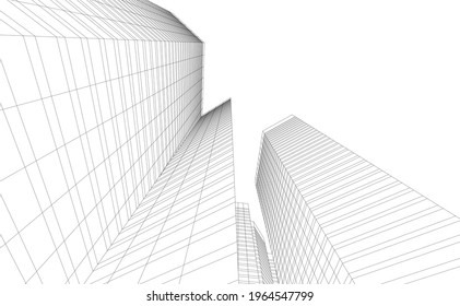 modern architecture building 3d drawing 