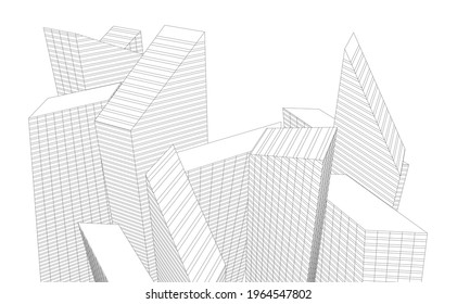 modern architecture building 3d drawing 