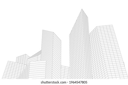 modern architecture building 3d drawing 