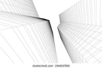 modern architecture building 3d drawing 
