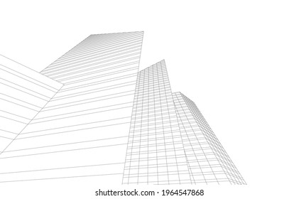 modern architecture building 3d drawing 