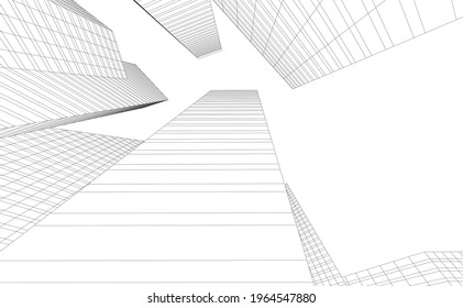 modern architecture building 3d drawing 
