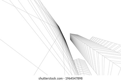 modern architecture building 3d drawing 
