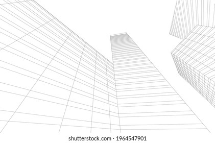 modern architecture building 3d drawing 