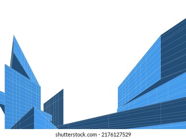 Modern architecture building 3d drawing